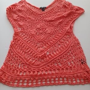Motive XL crochet loose knit roundneck lightweight orange shirt/cover-up